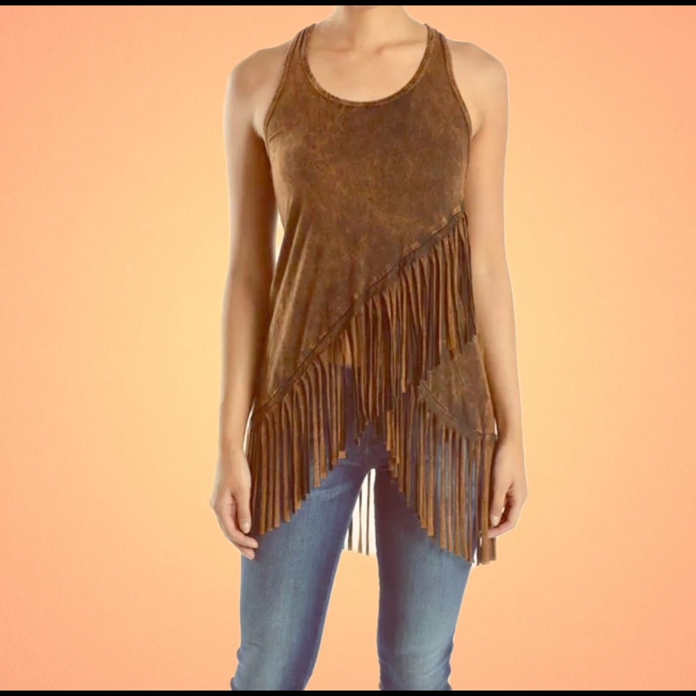 🔥🎉HP🎉Sleeveless Mineral Wash Fringe Tank Top